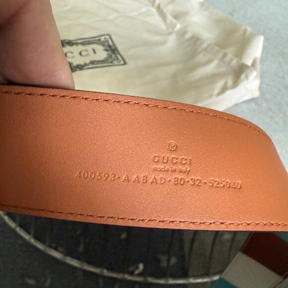 Gucci Calfskin Leather Belt Unisex GG Marmont 85cm Gold Double G 400593 - Picture 3 of 14